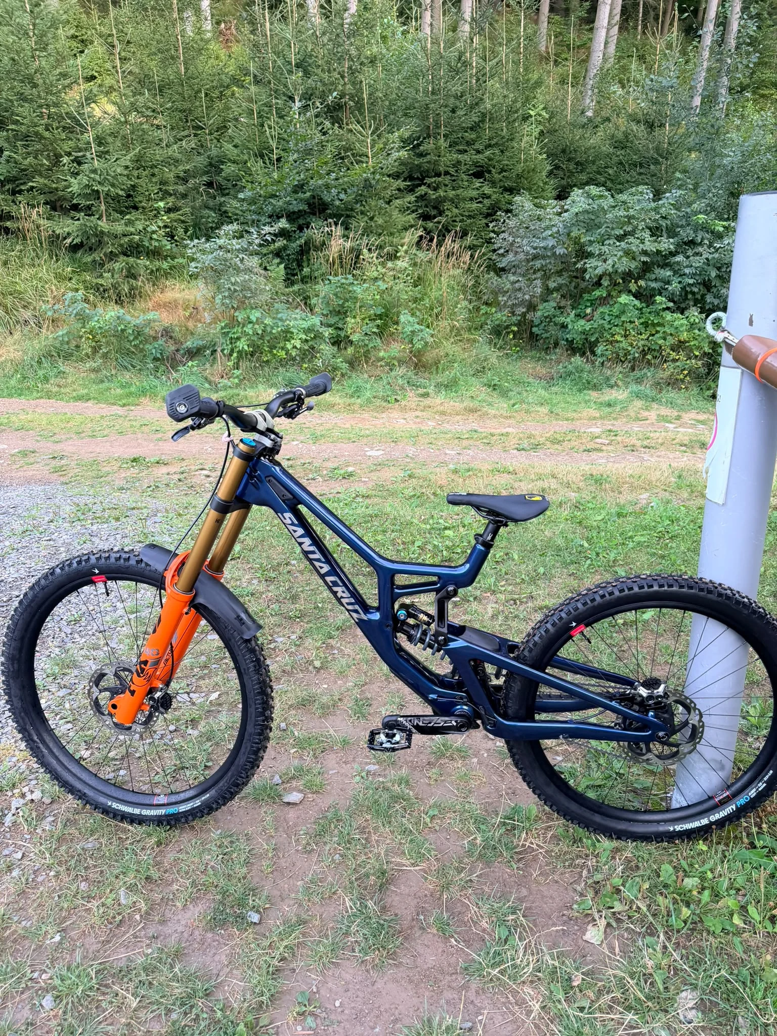 Tobias’ Santa Cruz V10 als vollständige Seitenansicht im Bikepark