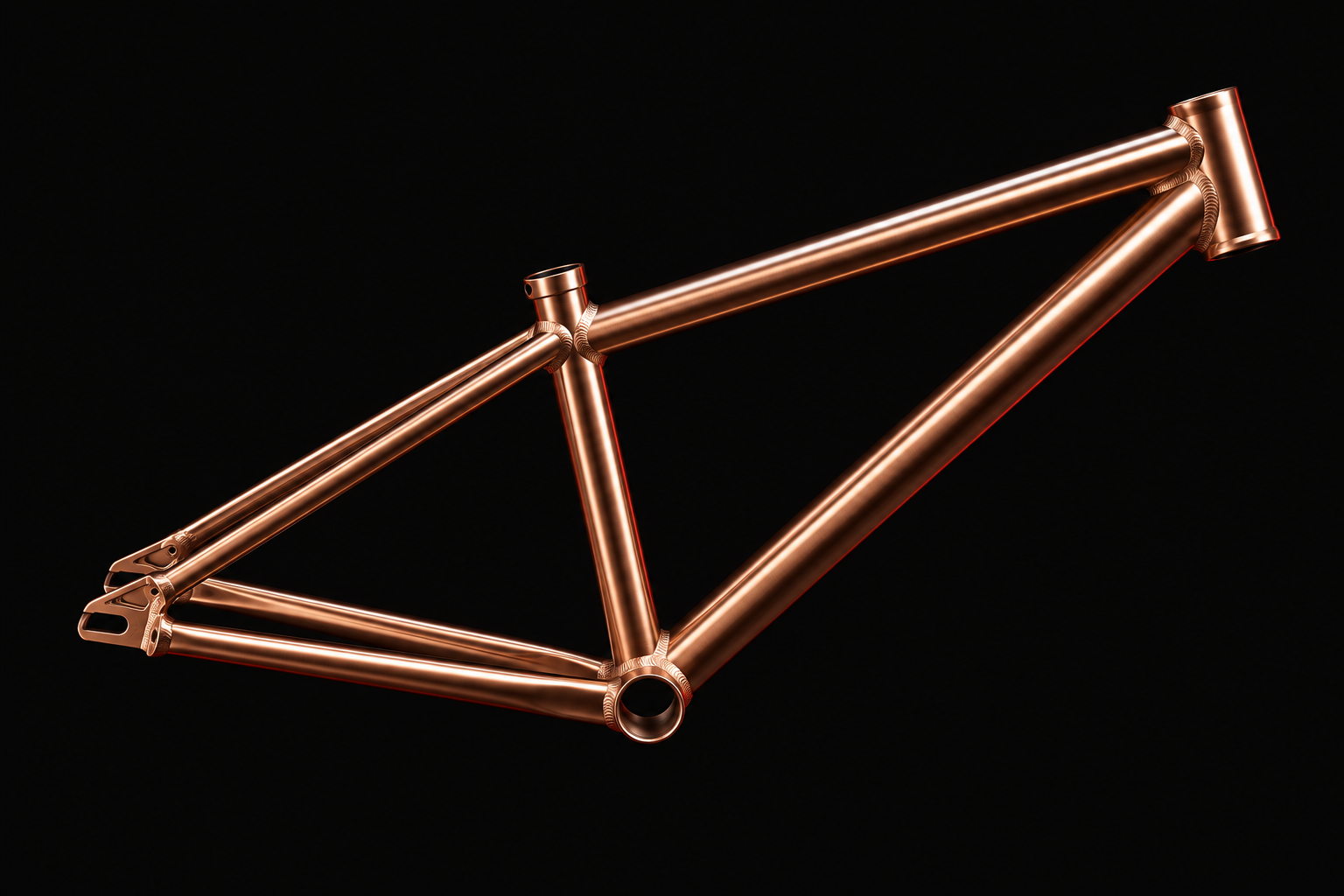 Illustrative Studioansicht eines kupferfarbenen Dirtjump-Rahmens